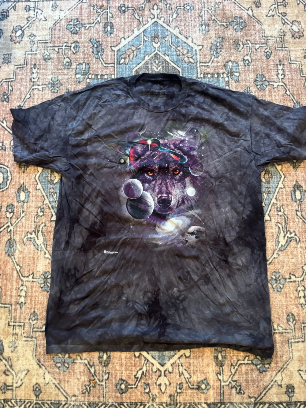 The Mountain Black Tie-Dye Galaxy Wolf Graphic Tee